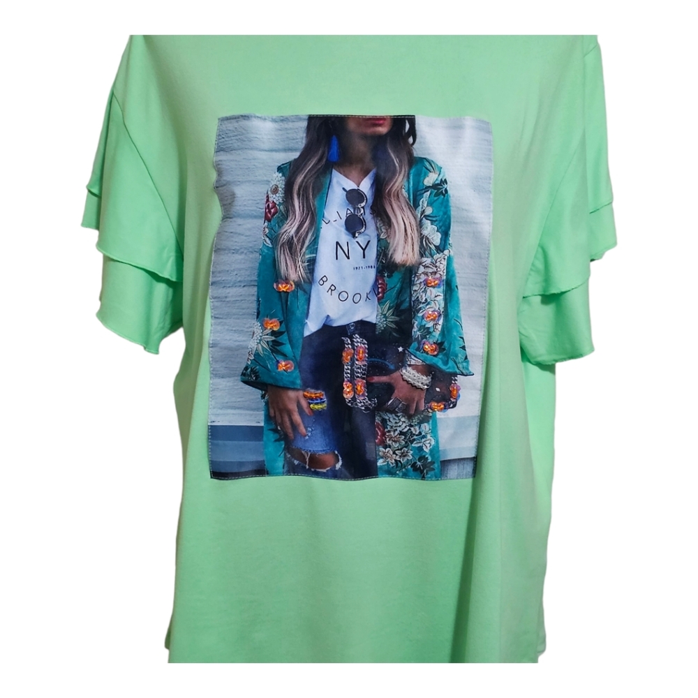 KO.KO. AILIS Brooklyn NYC Women's T-Shirt w Silk Screen Photo & Sequins 3X - Picture 3 of 9